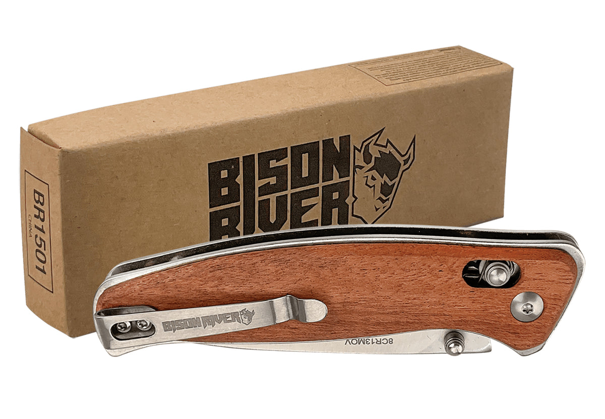 4 1/2" Wood Button Lock Folding Knife