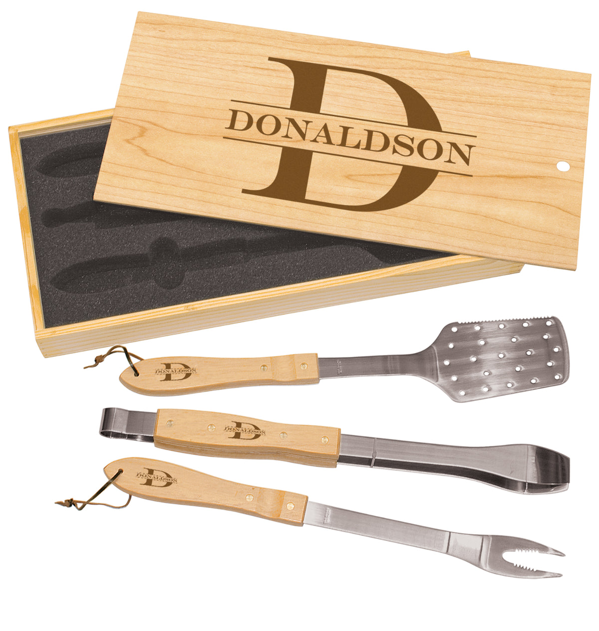 3-Piece BBQ Set in Wooden Pine Box