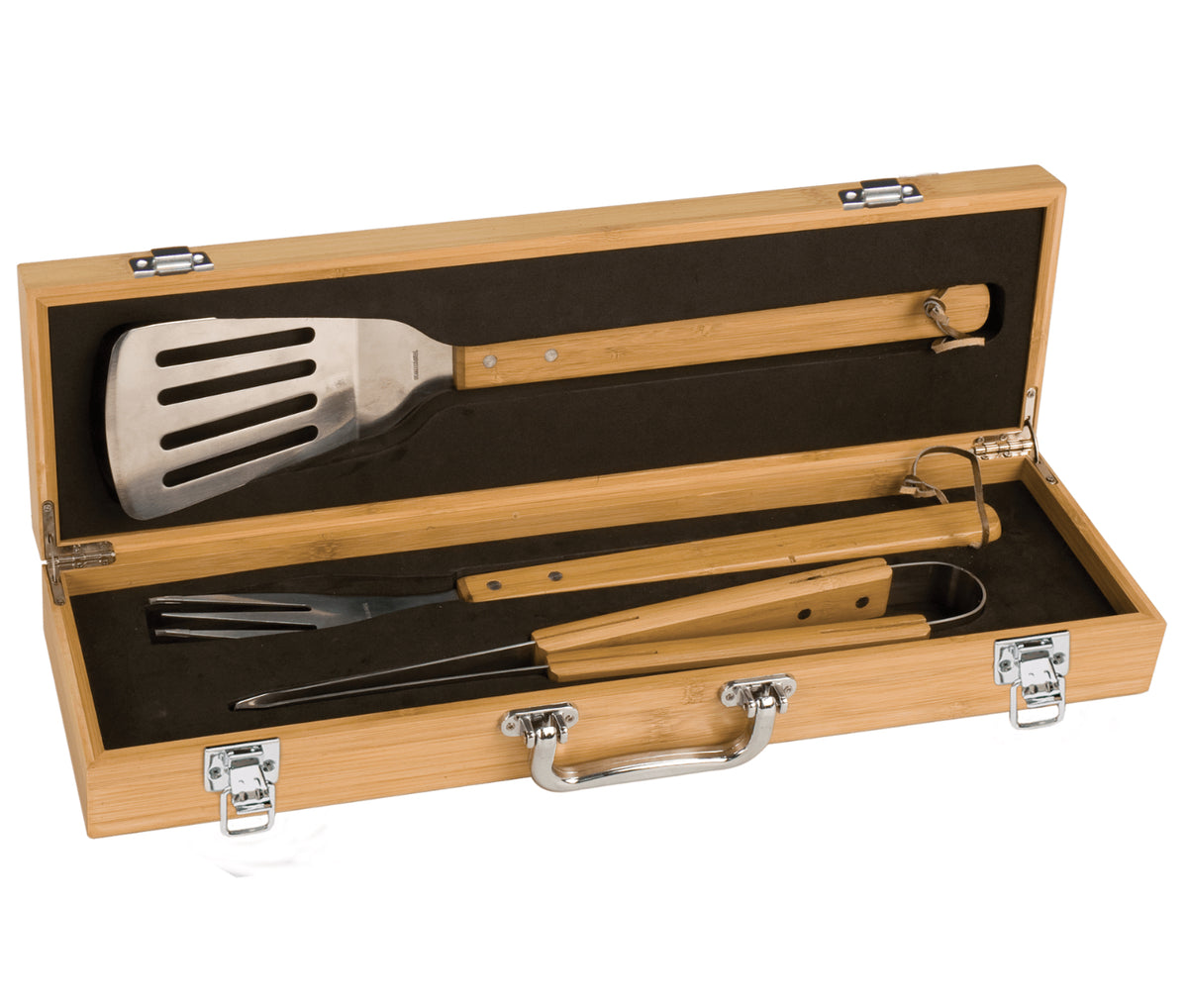 3-Piece Bamboo BBQ Set in Bamboo Case